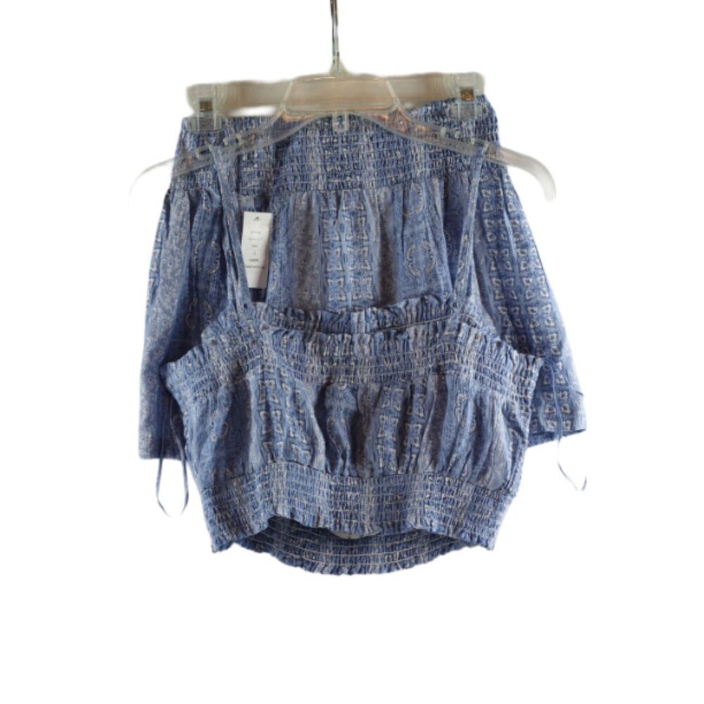 Pink Rose Blue Denim Vertical Paisley Juniors 2 Piece Top and Short Large 028